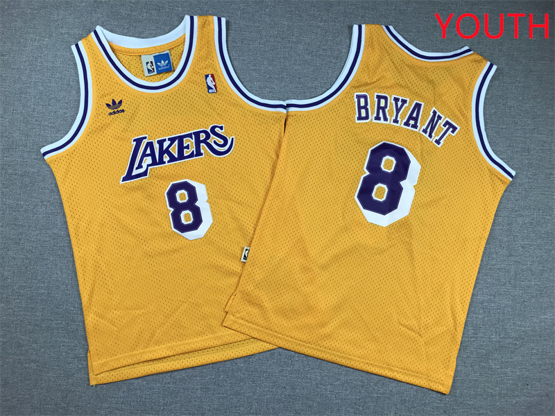 Youth Los Angeles Lakers #8 Bryant Yellow 2025 NBA Jersey style 1